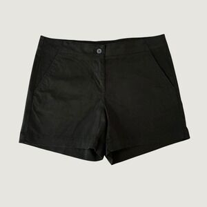 Costco Womens Black Chino Shorts Size 12 Cotton Stretch Anchor Button 1410
